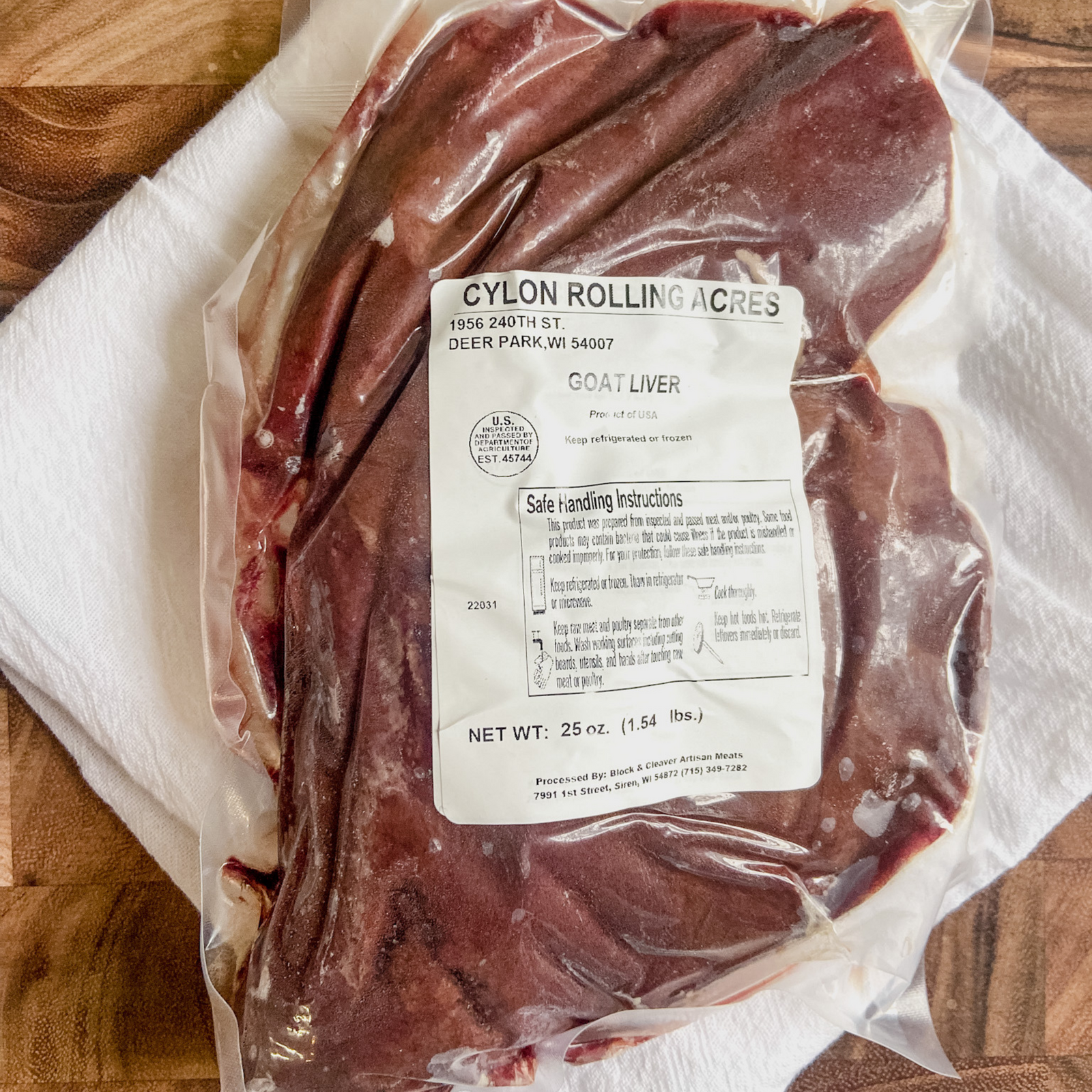 Packaged goat liver for sale.