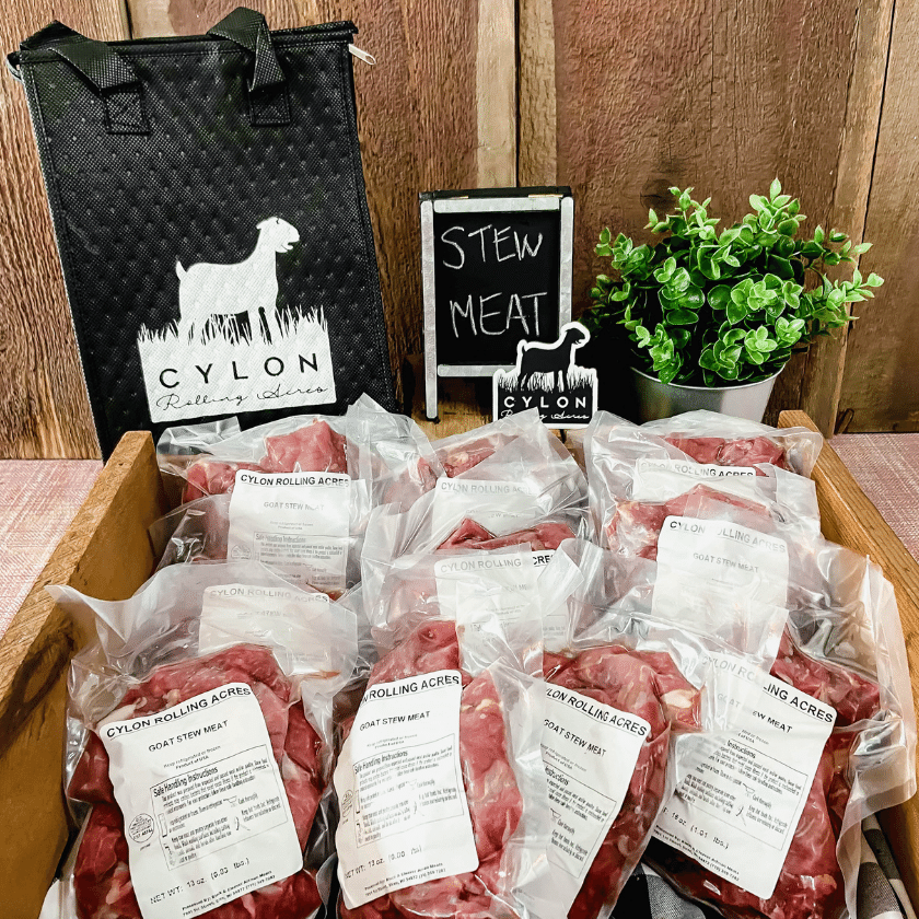 A box of local meat grown and packaged by a local meat farm in Deer Park, Wisconsin.