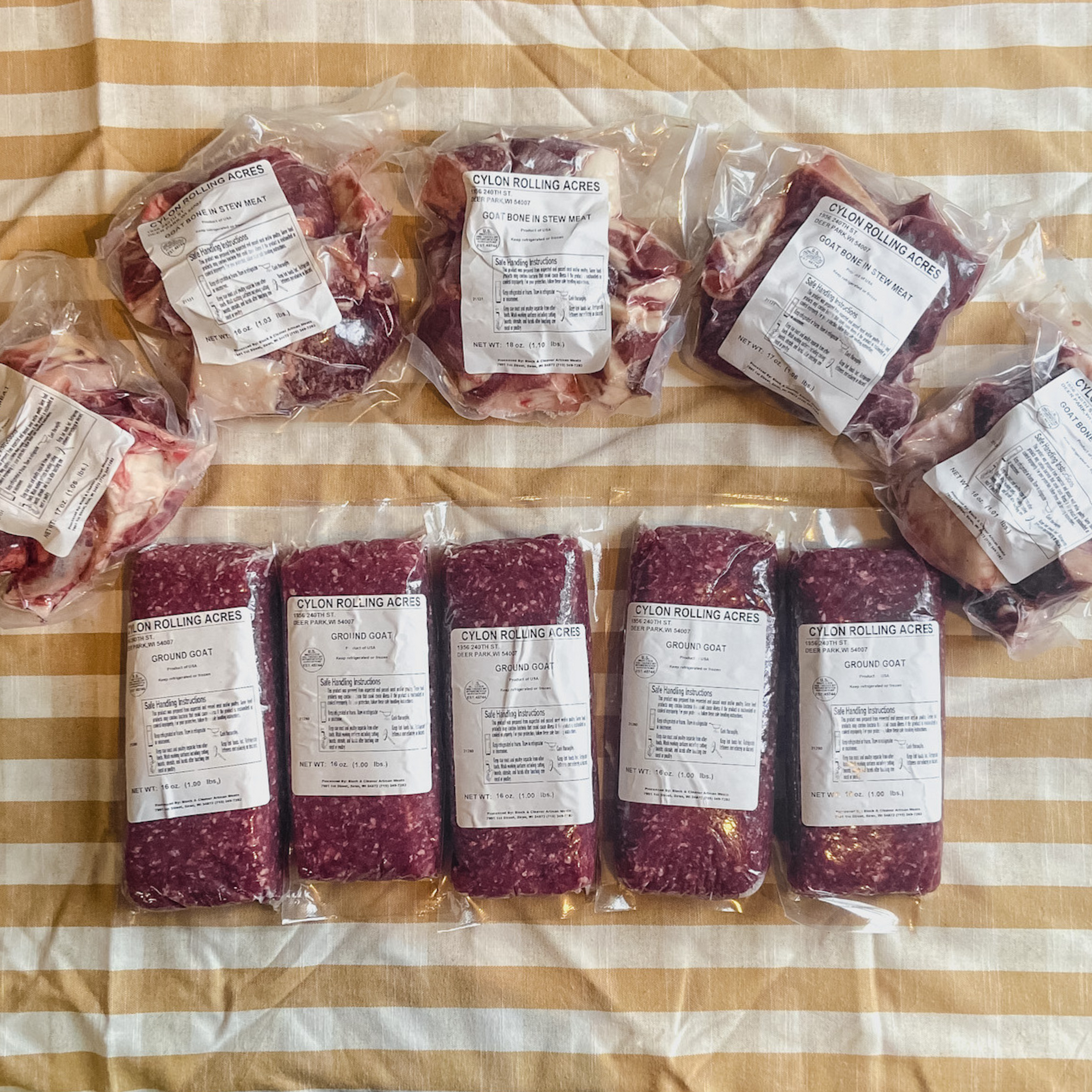 Bundle of goat meat cuts.