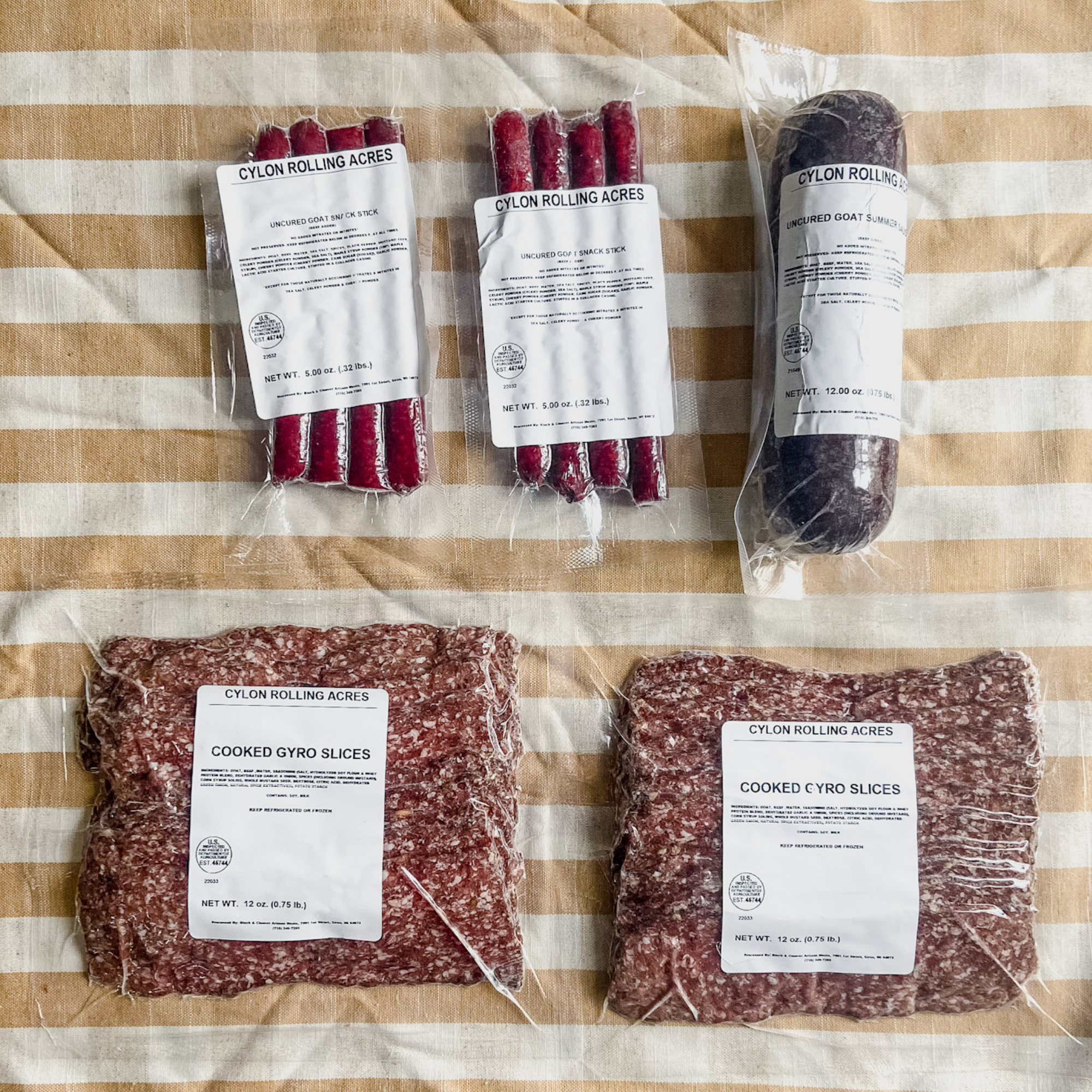 Packaged goat sausage for sale.