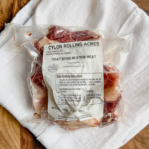 Goat bone stew meat from Wisconsin.