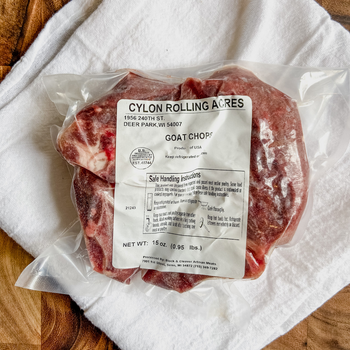 Packaged goat chops meat for sale.