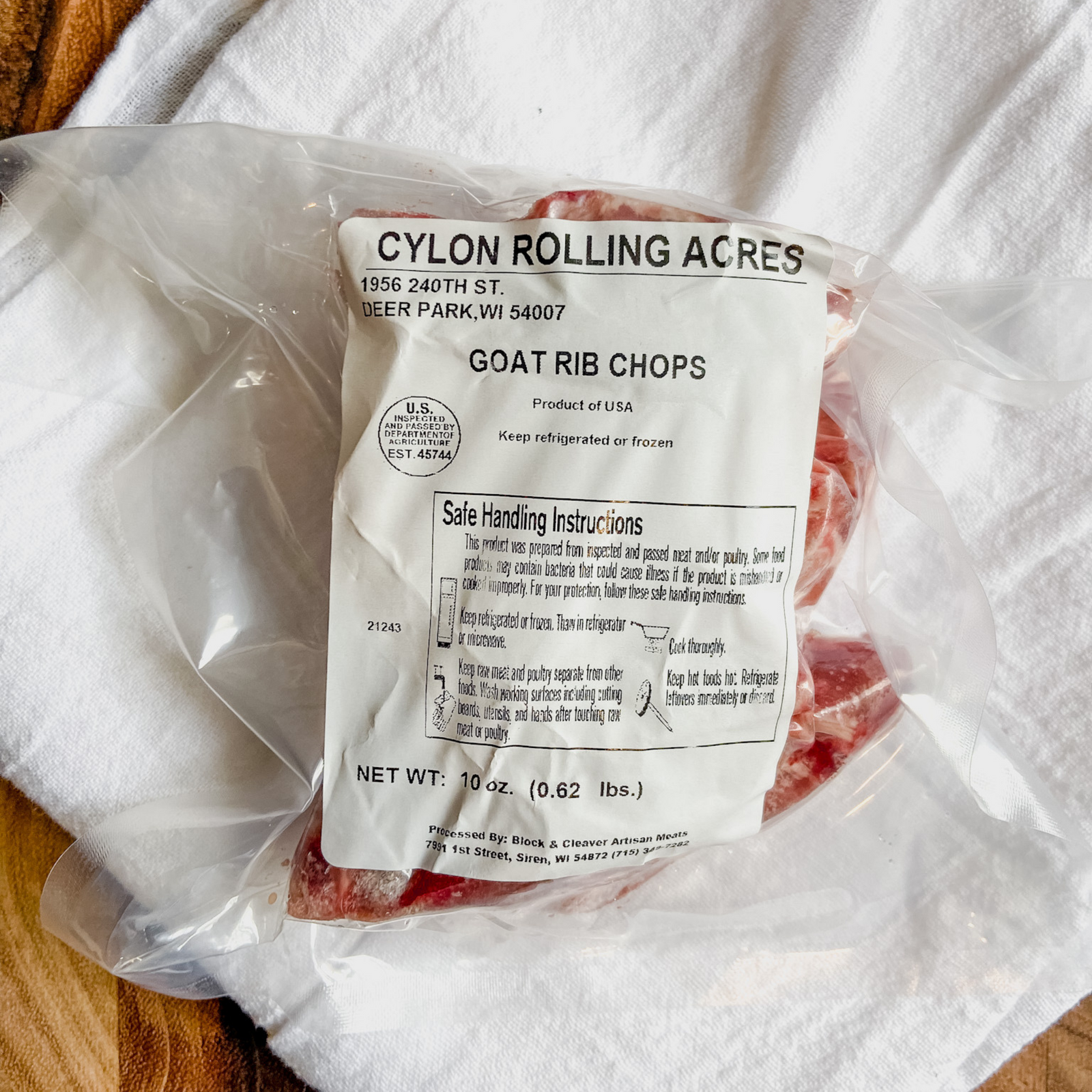 Packaged goat rib chops for sale.