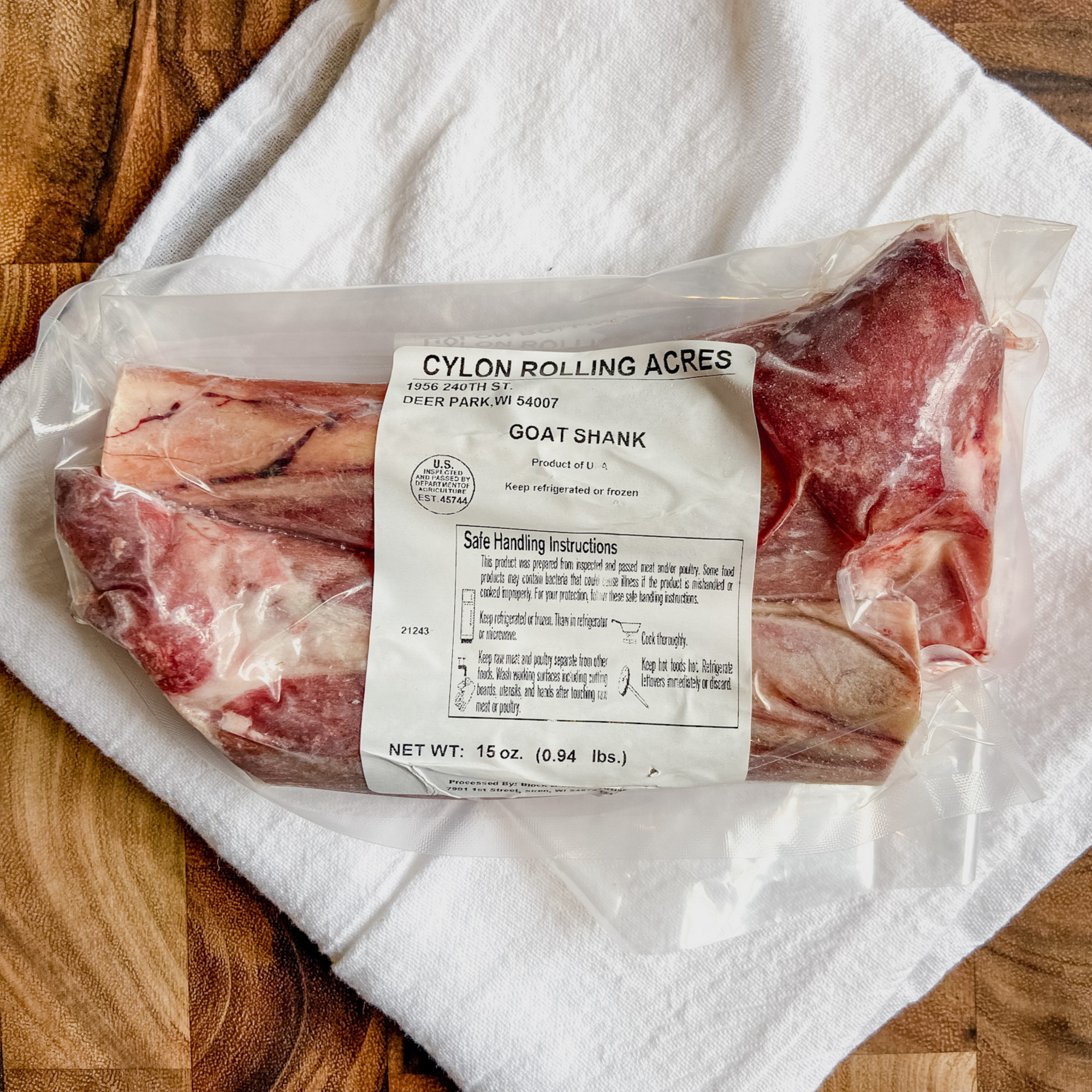 Packaged goat shanks for sale.