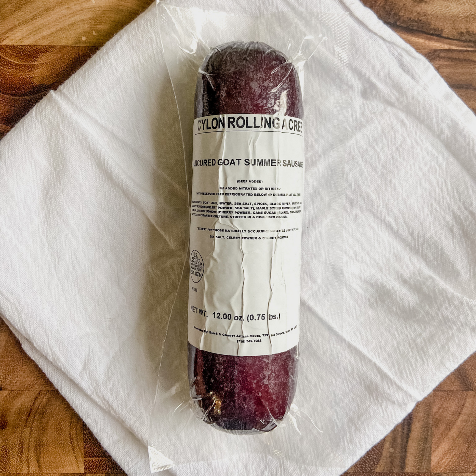 Uncured goat meat summer sausage.